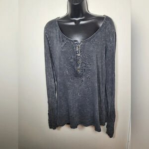 I Jeans by Buffalo Black Stonewash Embroidered Long Sleeve Top sz XL